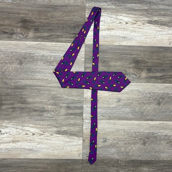 Vintage 90s Chaps Ralph Lauren Purple Yellow Mens 4" Teardrop Print Necktie - Picture 2 of 6